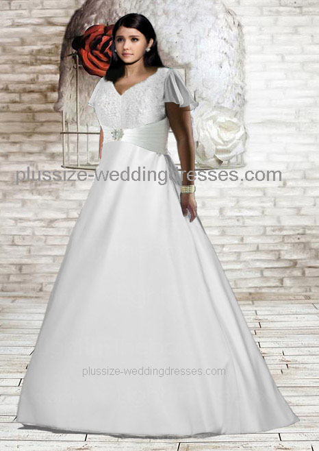 Chiffon plus size wedding dresses with cap sleeves
