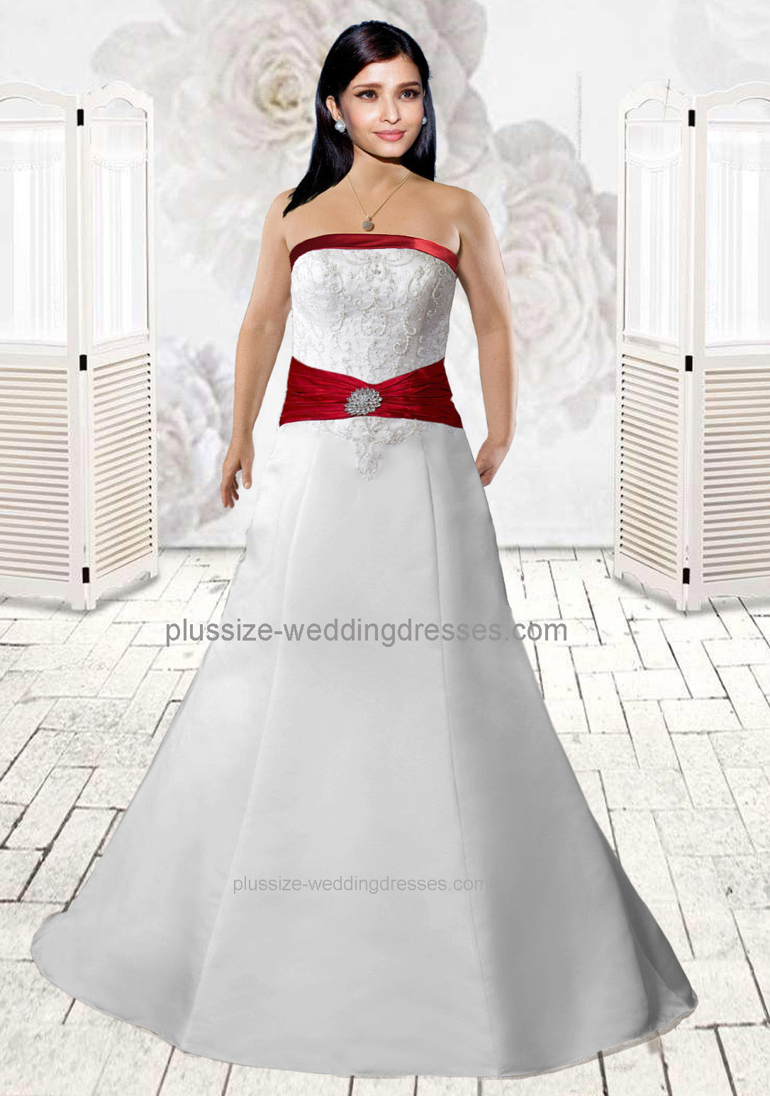 Strapless plus size wedding dresses with color